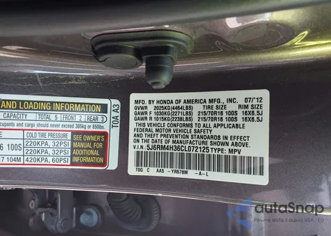 2012 Honda Cr-V Lx z USA, uszkodzony, nr VIN 5J6RM4H36CL072125